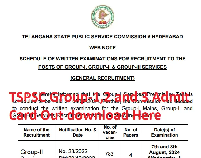 TSPSC Group-1,2 and3 Admit Card 2024 Exam date Released Download @tspsc.gov.in
