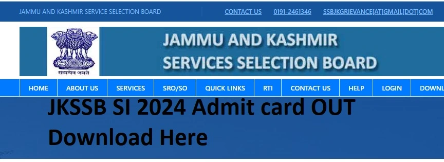 JKSSB SI Admit card 2024 (OUT) Download Here @ jkssb.nic.in