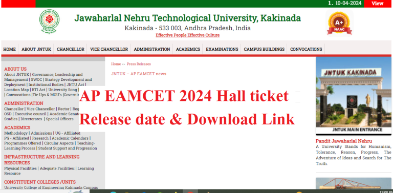 AP EAMCET Hall Ticket Download 2024 Link Cets.apsche.ap.gov.in Check ...