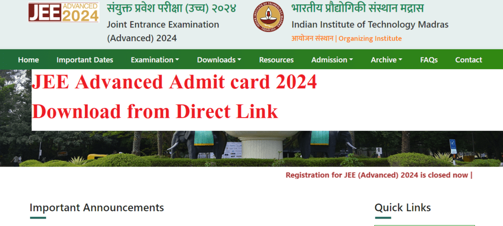 JEE Advanced Admit card 2024