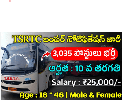 TSRTC Recruitment 2024, 3035+ Vacancies, Job Eligibility, Apply online at @tgsrtc.telangana.gov.in