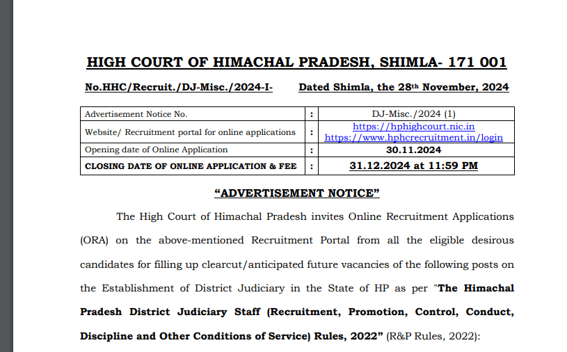 HP High Court Recruitment 2024